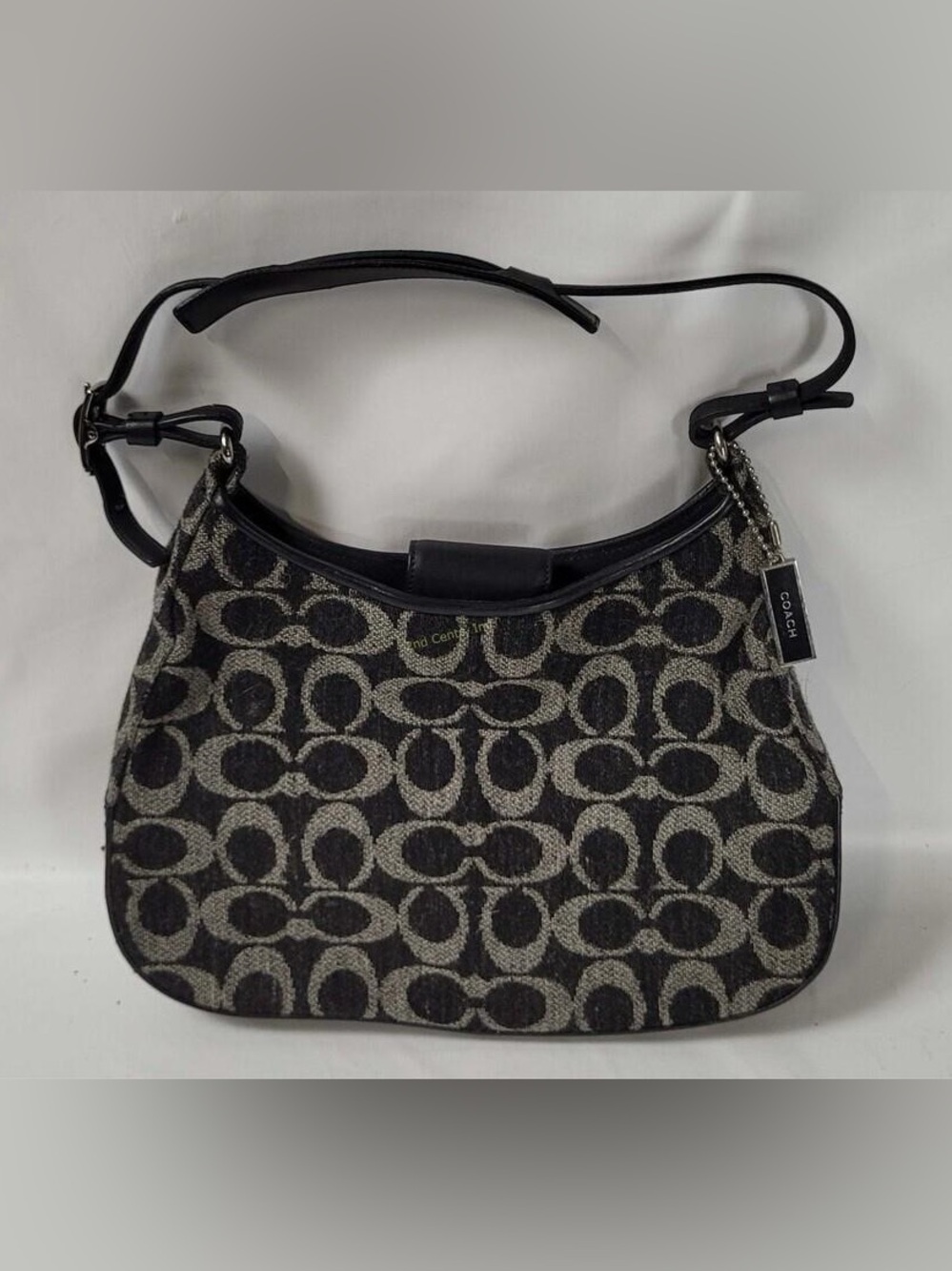 Coach Black and Gray Signature Wool Shoulder Bag